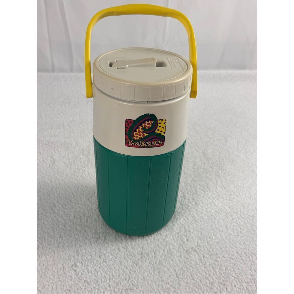 Vintage Coleman Green/Yellow/White 1/2 Gallon Water Jug Thermos